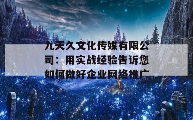 九天久文化传媒有限公司：用实战经验告诉您如何做好企业网络推广