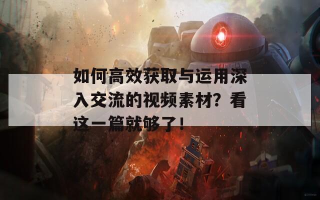 如何高效获取与运用深入交流的视频素材？看这一篇就够了！